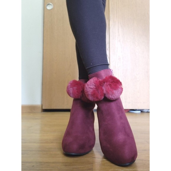 HIGH HEEL ANKLE BOOT BOOTIE RED POM POMS WOMENS SIZE 8 - Picture 3 of 6